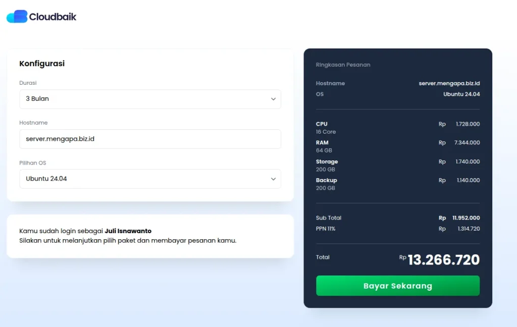 Order VPS di CloudBaik