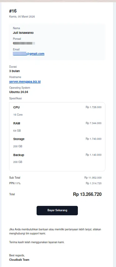 Order VPS di CloudBaik